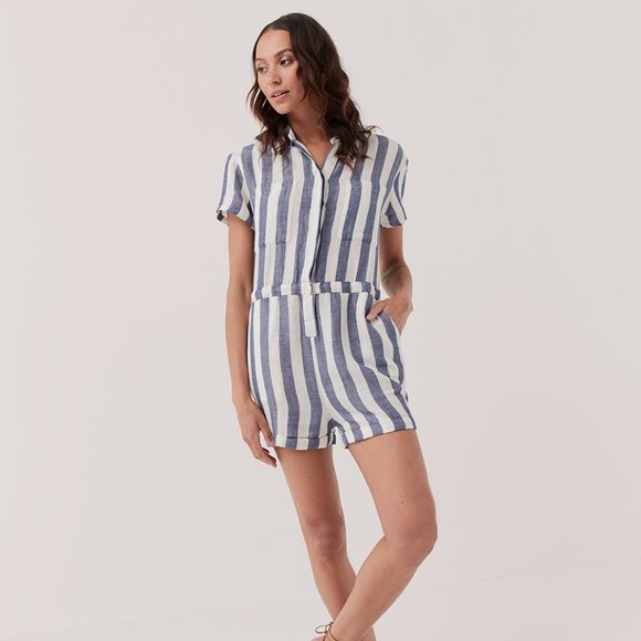 NWT Pact The Harbour Romper in Mariner Stripe (S) - Picture 1 of 6
